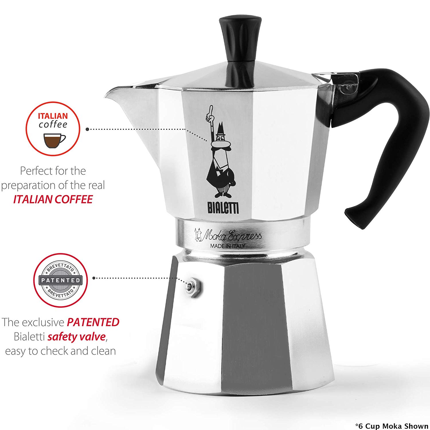 Купить Гейзерная кофеварка MOKA EXPRESS на 1 чашку 60 мл, алюминий,  Bialetti (арт.5221_1091) с доставкой в официальном магазине Bialetti.